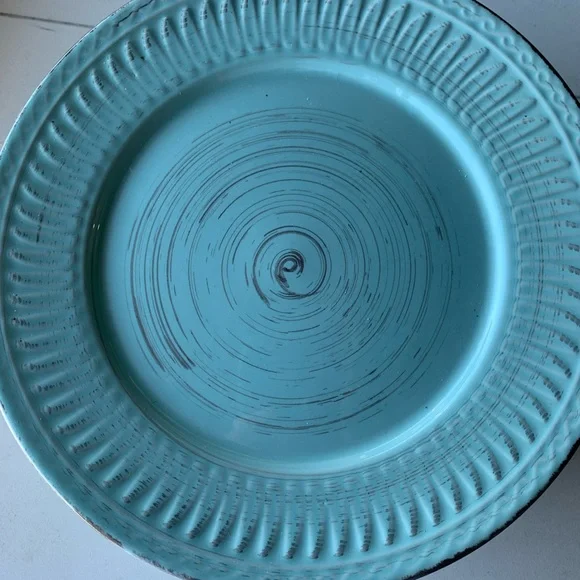 Home Essentials Cosenza 8.5” Small Salad Plate Turquoise Aqua Brown Replacement - Picture 4 of 7